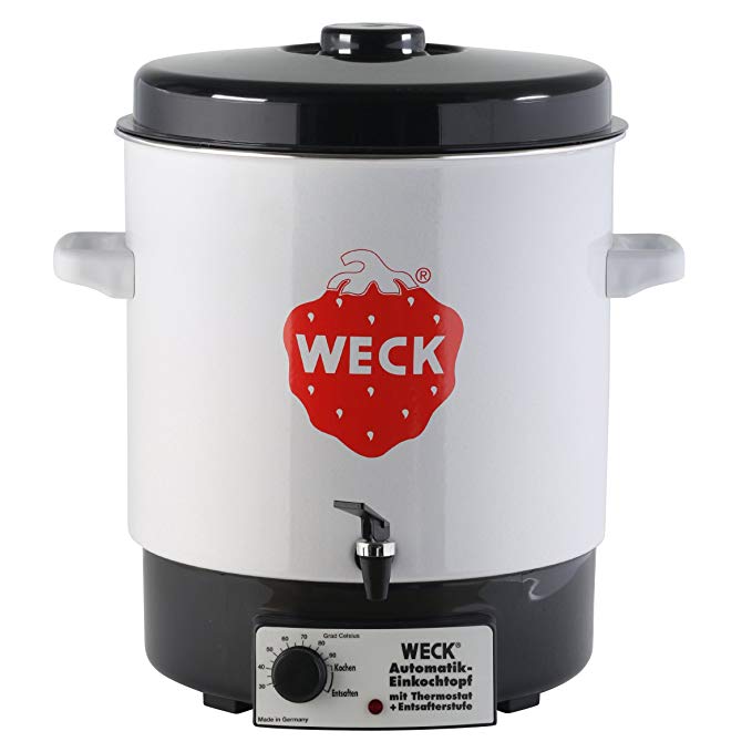 Weck Einkochautomat WAT 14A (Einkochtopf / Einwecktopf mit Auslaufhahn, Heißwasserspender, Glühweinkocher, 35 cm, 230 V, 2000 W, 29 L) 6829, aus Metall, Weiß/Schwarz